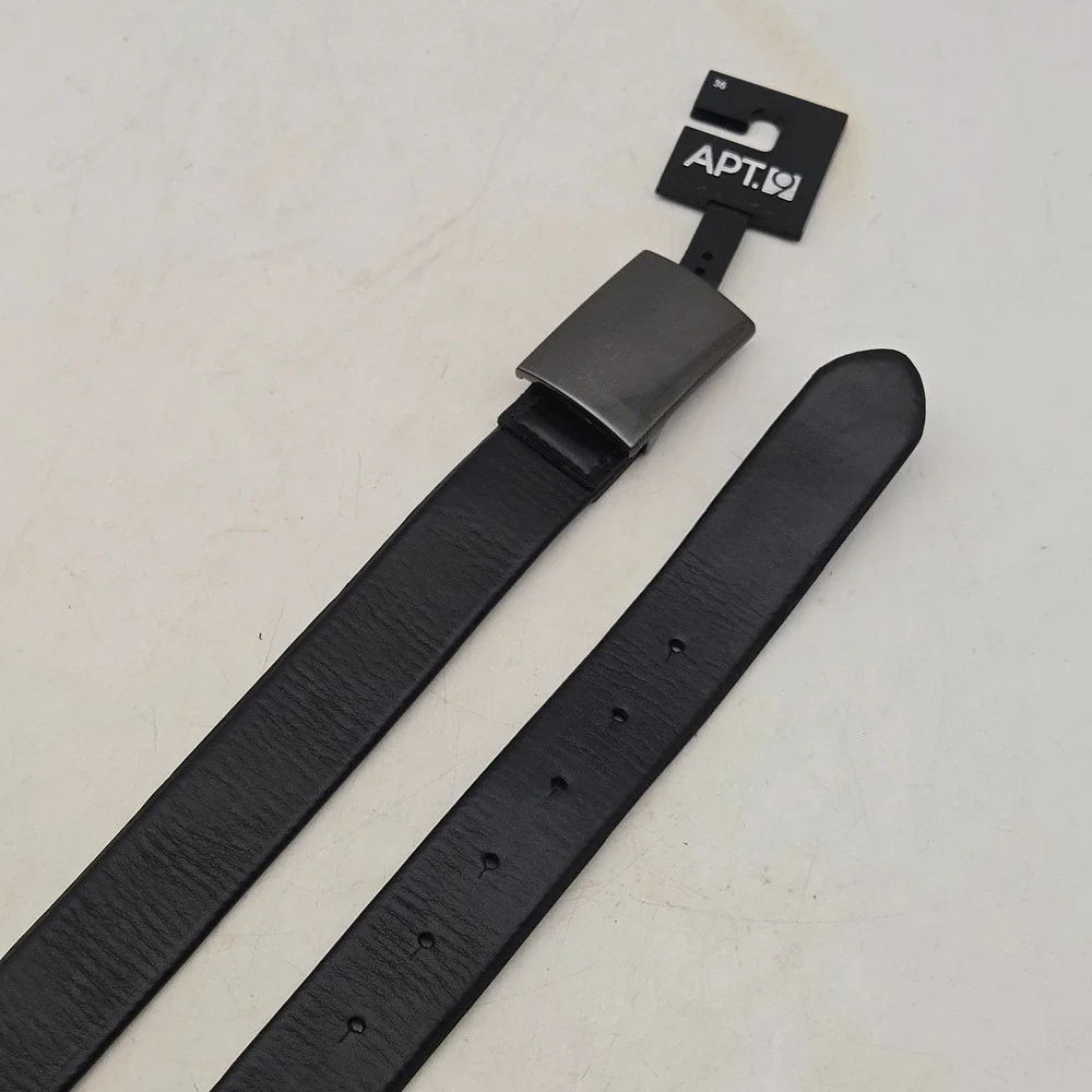Apt. 9 Belt Black Syn Leather Mens 34-36 Gunmetal Nickel Buckle New